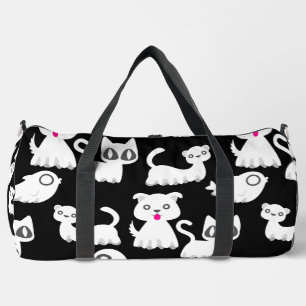 halloween ghost ferret dog black duffle bag