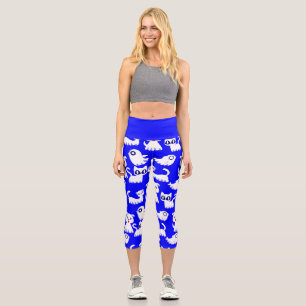 halloween ghost ferret dog blue capri leggings
