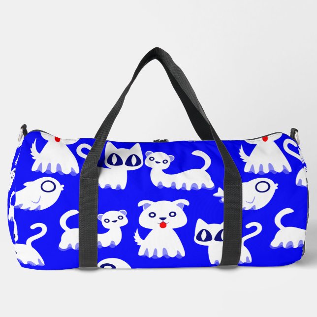 halloween ghost ferret dog blue duffle bag (Front)