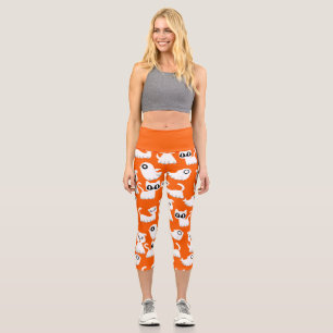 halloween ghost ferret dog orange capri leggings
