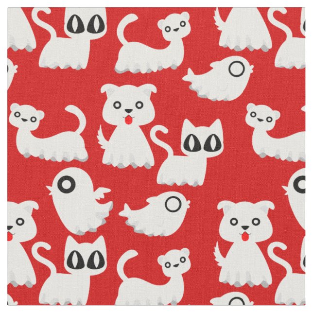 halloween ghost ferret dog red  fabric (Close Up)