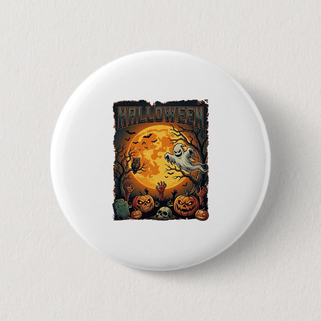 Halloween Ghost Full Moon Jack Lanterns Zombie Han 2 Inch Round Button (Front)