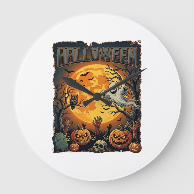 Halloween Ghost Full Moon Jack Lanterns Zombie Han Large Clock (Front)