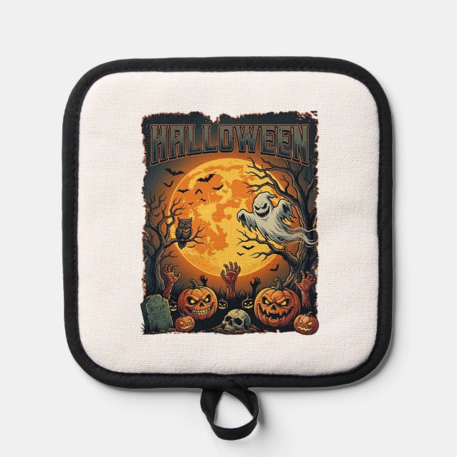 Halloween Ghost Full Moon Jack Lanterns Zombie Han Pot Holder (Front)