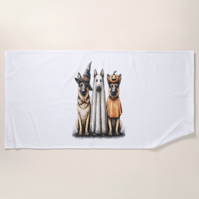 Halloween Ghost German Shepherd Dog Beach Towel (Front)