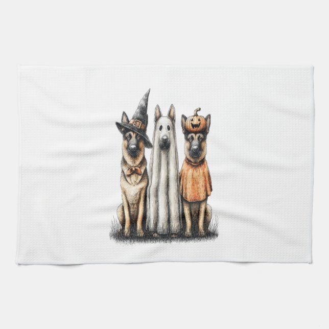 Halloween Ghost German Shepherd Dog Kitchen Towel (Horizontal)