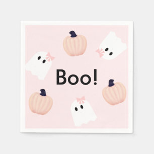 Halloween Ghost Girl & Pumpkin Cute Pink Napkins