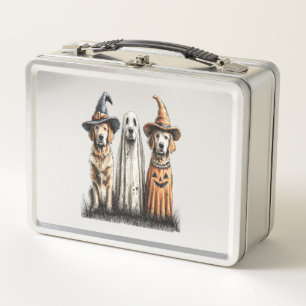 Halloween Ghost Golden Retriever Dog Metal Lunch Box