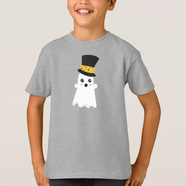 Halloween, Ghost, Hat, Boo, Trick Or Treat T-Shirt (Front)