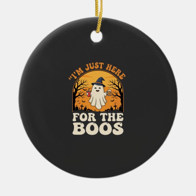 Halloween Ghost Here For The Boos Ceramic Ornament (Front)