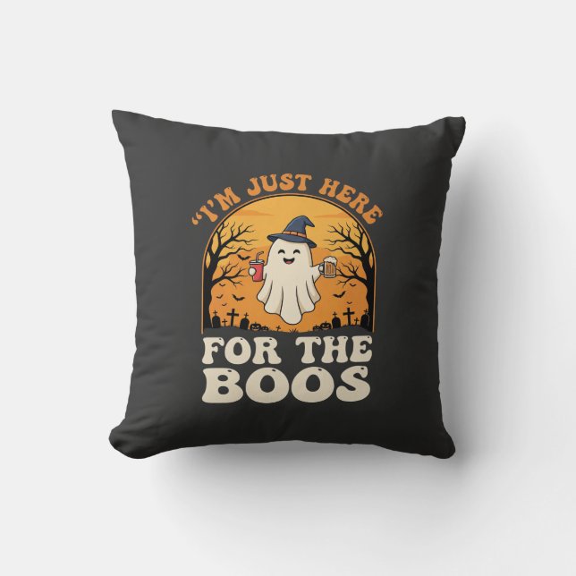 Halloween Ghost Here For The Boos Throw Pillow (Front)