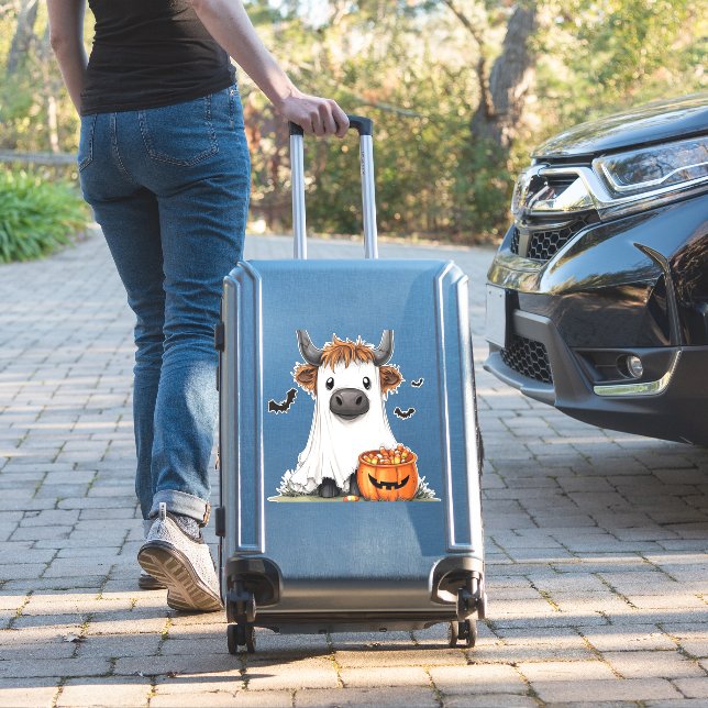 Halloween Ghost Highland Cow PNG (Suitcase Insitu)