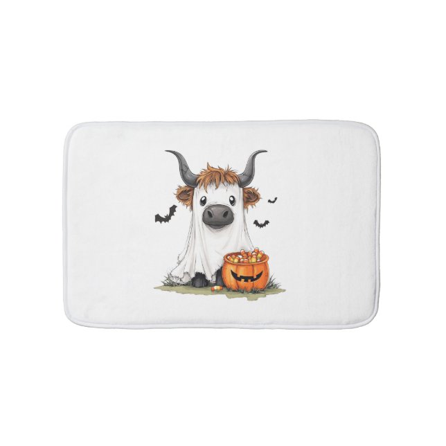 Halloween Ghost Highland Cow PNG Bath Mat (Front)