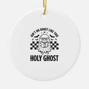 Halloween Ghost Holy Ghost Funny Vintage Checkerbo Ceramic Ornament