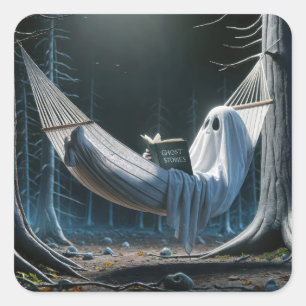 Halloween Ghost In a Hammock Square Sticker