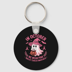 Halloween Ghost In October We Wear Nk Breast Cance Keychain
