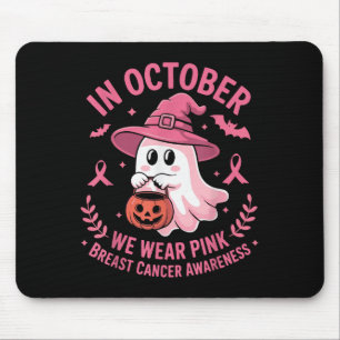 Halloween Ghost In October We Wear Nk Breast Cance Mouse Pad