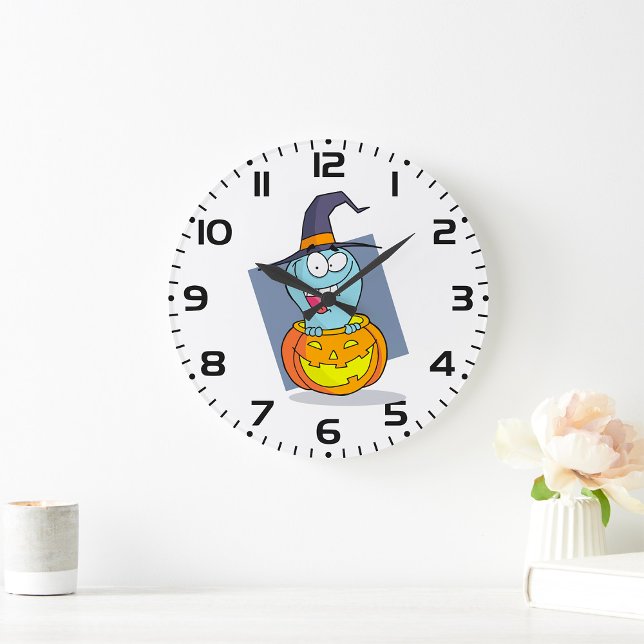 Halloween Ghost in Pumpkin Spooky Witch  Large Clock (Creator Uploaded)