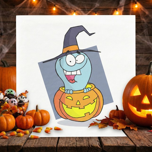 Halloween Ghost in Pumpkin Spooky Witch  Napkin (Creator Uploaded)