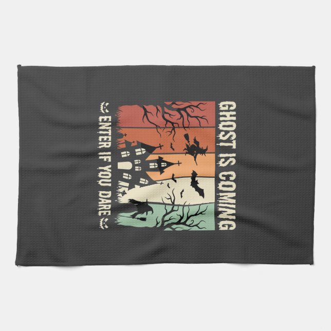 Halloween Ghost Is Coming Haunted House Kitchen Towel (Horizontal)