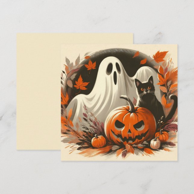 Halloween Ghost, Jack-'o-lantern and Black Cat  Card (Front/Back)