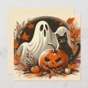 Halloween Ghost, Jack-'o-lantern and Black Cat Card