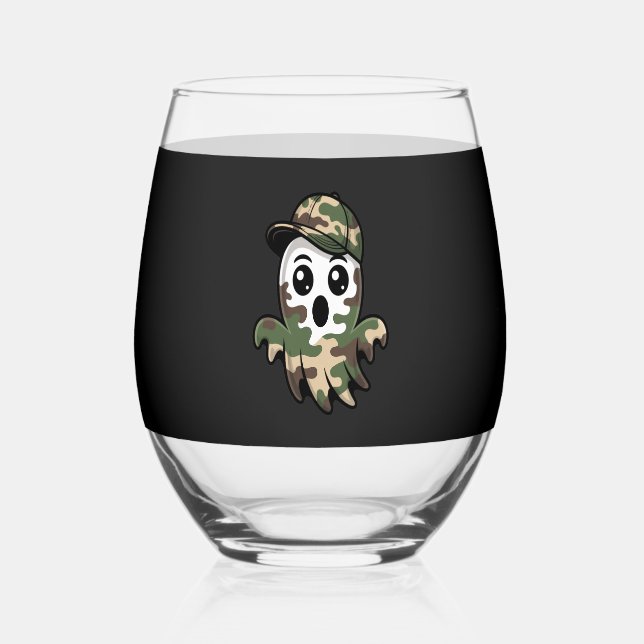 Halloween Ghost Kids Stemless Wine Glass (Front)