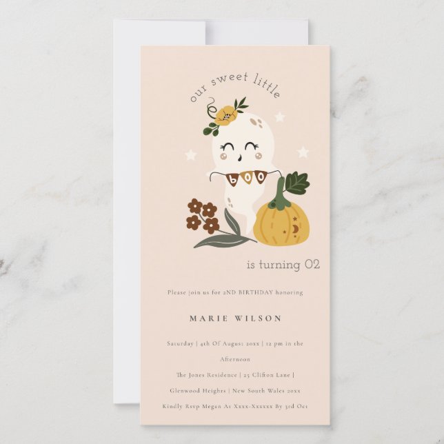 Halloween Ghost Little Boo Any Age Birthday Invite (Front)