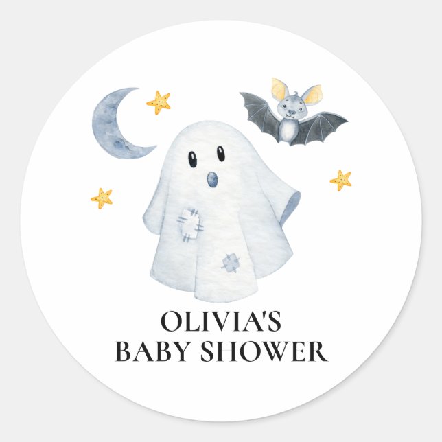 Halloween Ghost Little Boo Baby Shower Classic Round Sticker (Front)