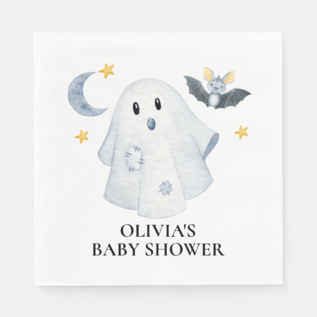 Halloween Ghost Little Boo Baby Shower Napkin (Front)