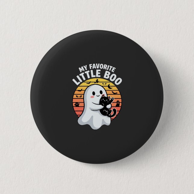 Halloween Ghost Little Boo Cat 2 Inch Round Button (Front)