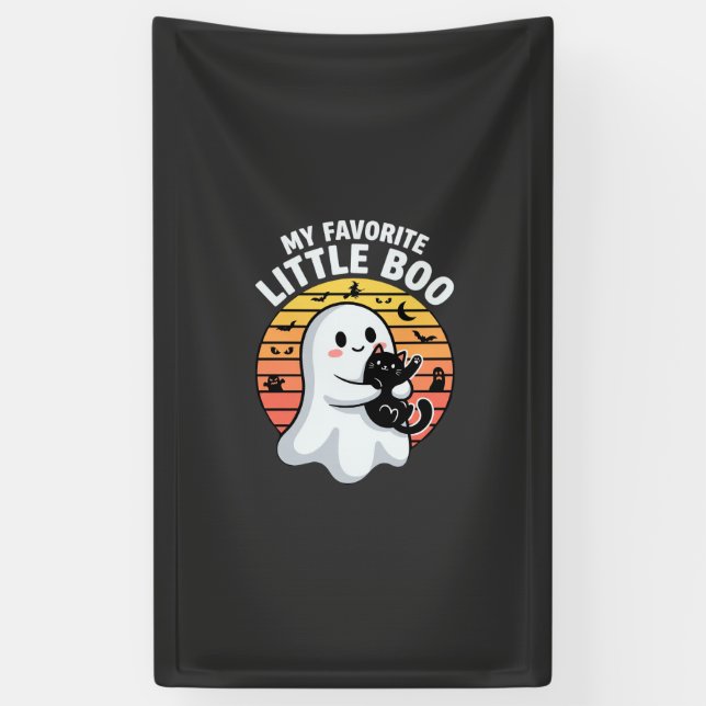 Halloween Ghost Little Boo Cat Banner (Vertical)