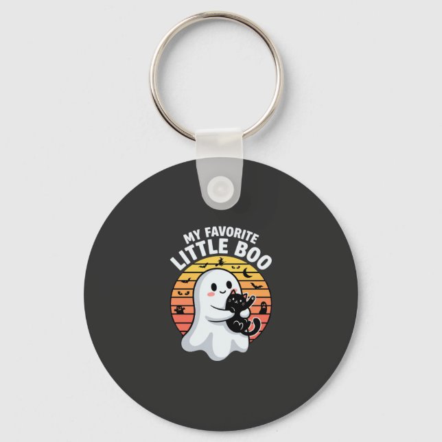 Halloween Ghost Little Boo Cat Keychain (Front)