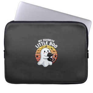 Halloween Ghost Little Boo Cat Laptop Sleeve