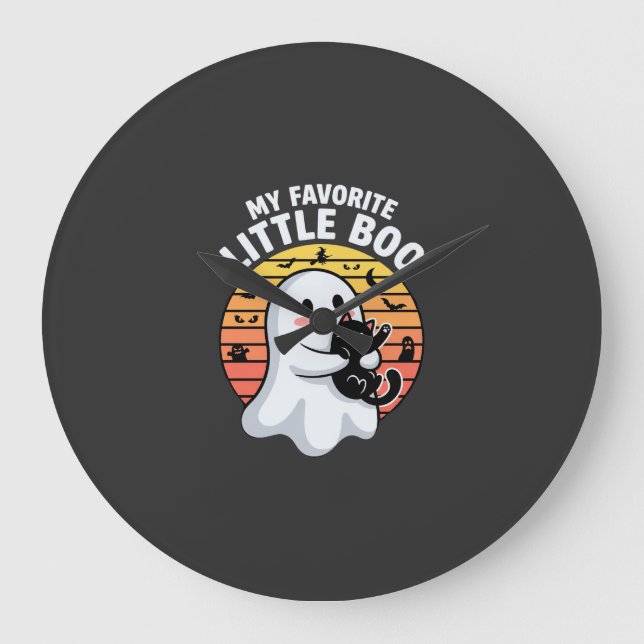 Halloween Ghost Little Boo Cat Large Clock (Front)