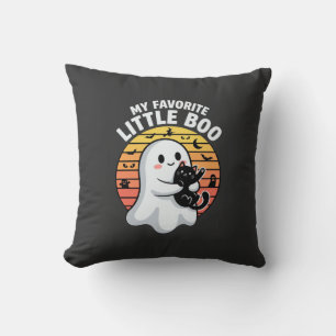 Halloween Ghost Little Boo Cat Throw Pillow
