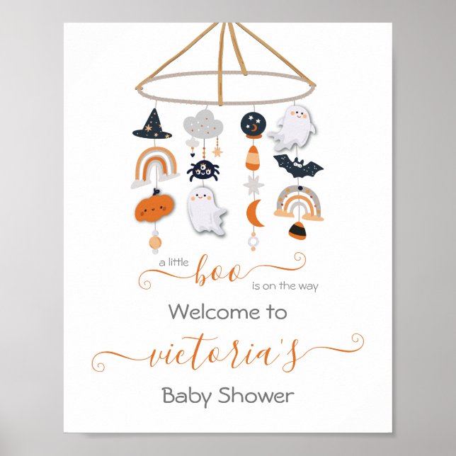 Halloween Ghost Mobile Baby Shower Poster (Front)