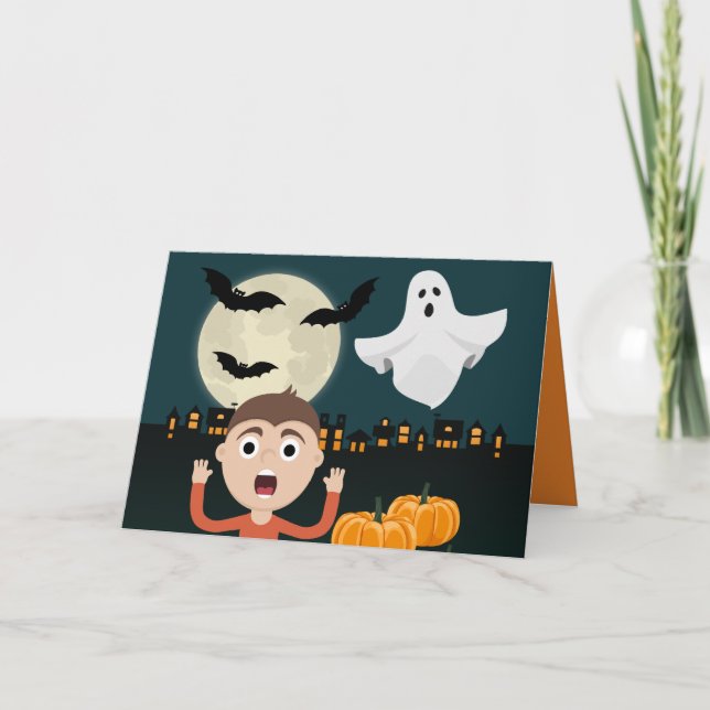 Halloween Ghost Moon Bats Illustration Card (Front)
