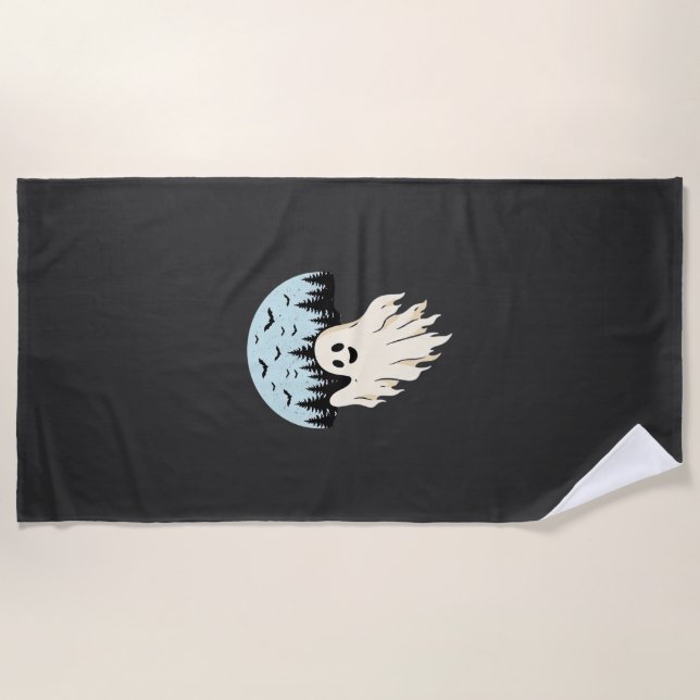 Halloween Ghost Moon Forest Design_1 Beach Towel (Front)