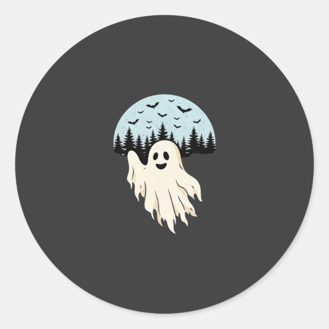 Halloween Ghost Moon Forest Design_1 Classic Round Sticker (Front)