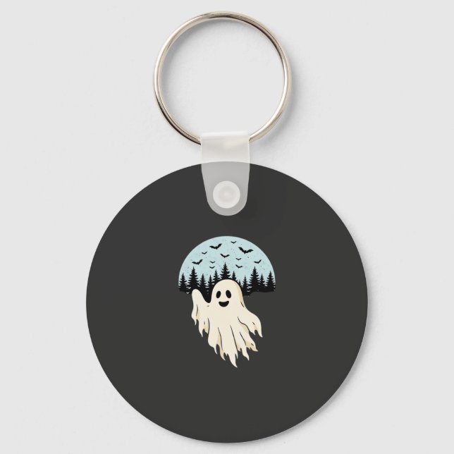 Halloween Ghost Moon Forest Design_1 Keychain (Front)