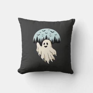 Halloween Ghost Moon Forest Design_1 Throw Pillow