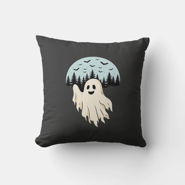 Halloween Ghost Moon Forest Design_1 Throw Pillow (Front)