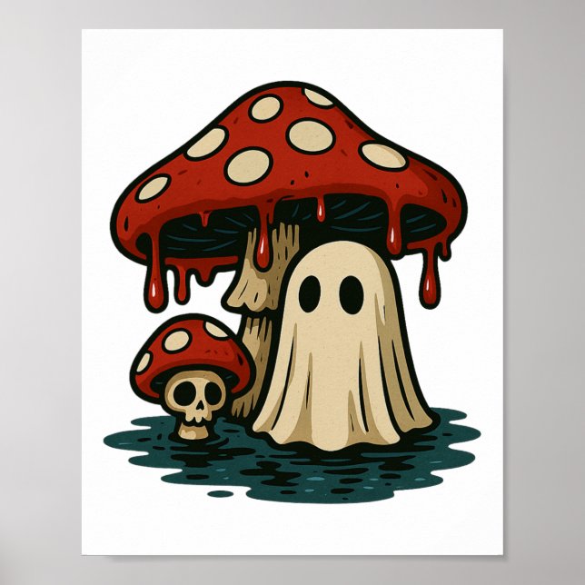 Halloween Ghost Mushroom Spooky Head Skeleton Men  Poster (Front)