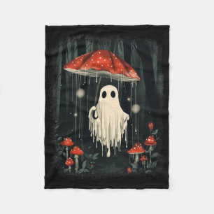 Halloween Ghost Mushroom Spooky Season Cottagecore Fleece Blanket