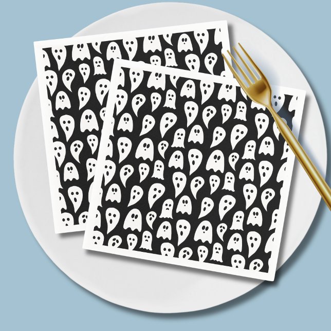 Halloween Ghost Napkin (Black and white ghost pattern Halloween paper napkins)