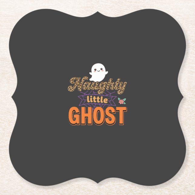 Halloween Ghost Naughty Little Ghost Design Paper Coaster (Front)