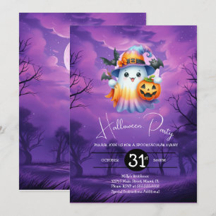 Halloween Ghost Neon Birthday Party Invitation