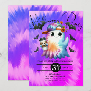 Halloween Ghost Neon Party Tie Dye Hand Drawn Invitation