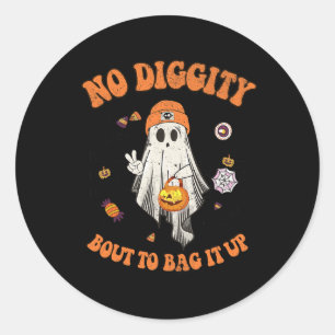 Halloween Ghost No Diggity Bout To Bag It Up Kids Classic Round Sticker